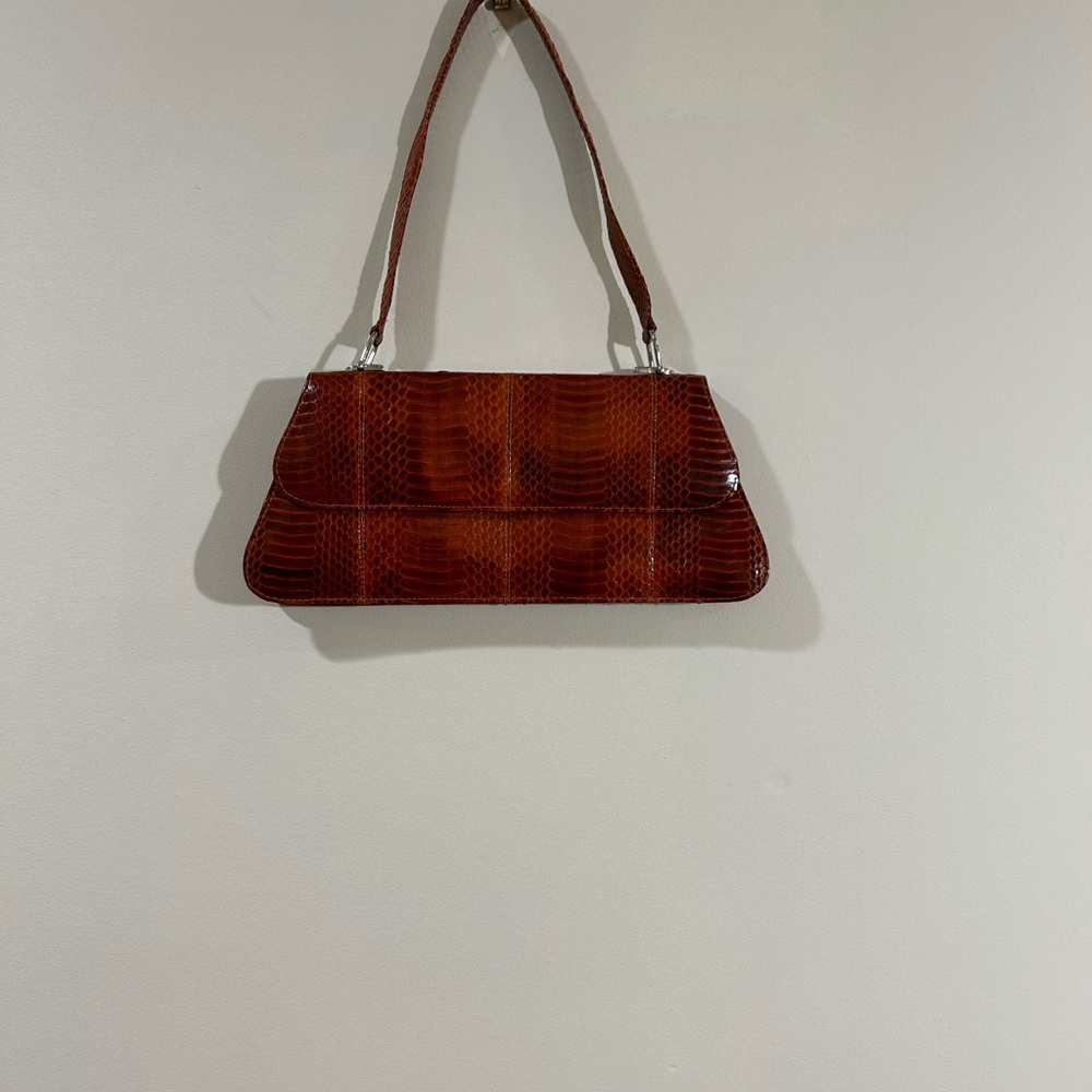 Exquisite Leyla Burnt Orange Snakeskin Leather Clutch